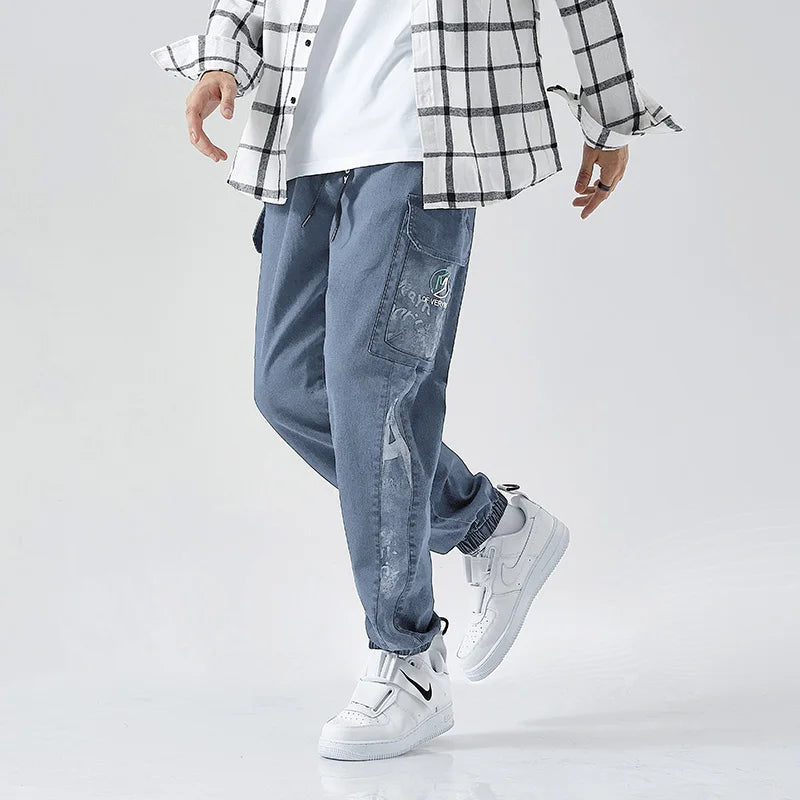 بنطال رياضي رجالي من قماش الدنيم بمقاسات كبيرة