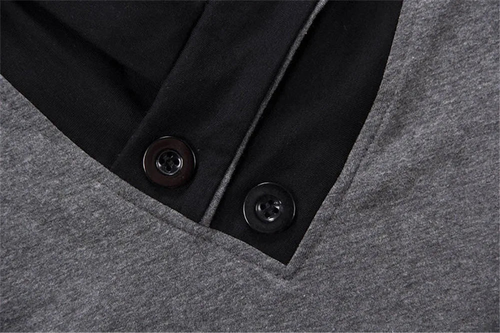 Men's Plus Size Patchwork V Neck T-Shirt – Black