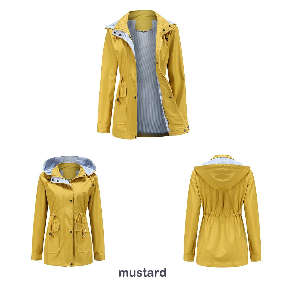 Purple Hooded Waterproof Women's Jacket – Spring Office Outerwear