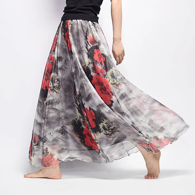 Women Boho Chiffon Long Skirt