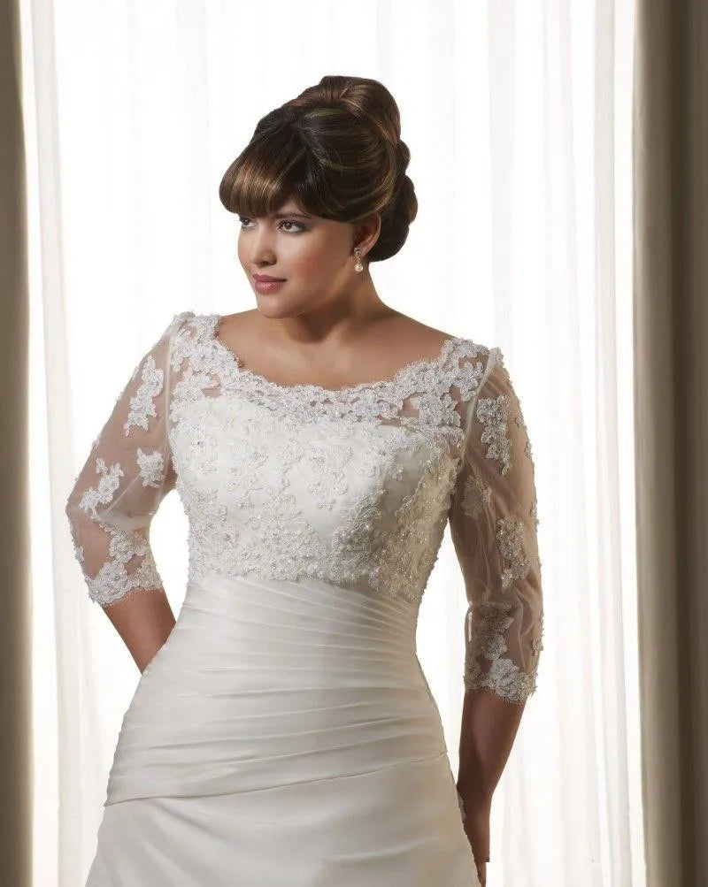 Elegant crystal beaded wedding jacket with 3/4 sleeves, featuring intricate floral appliqué details.