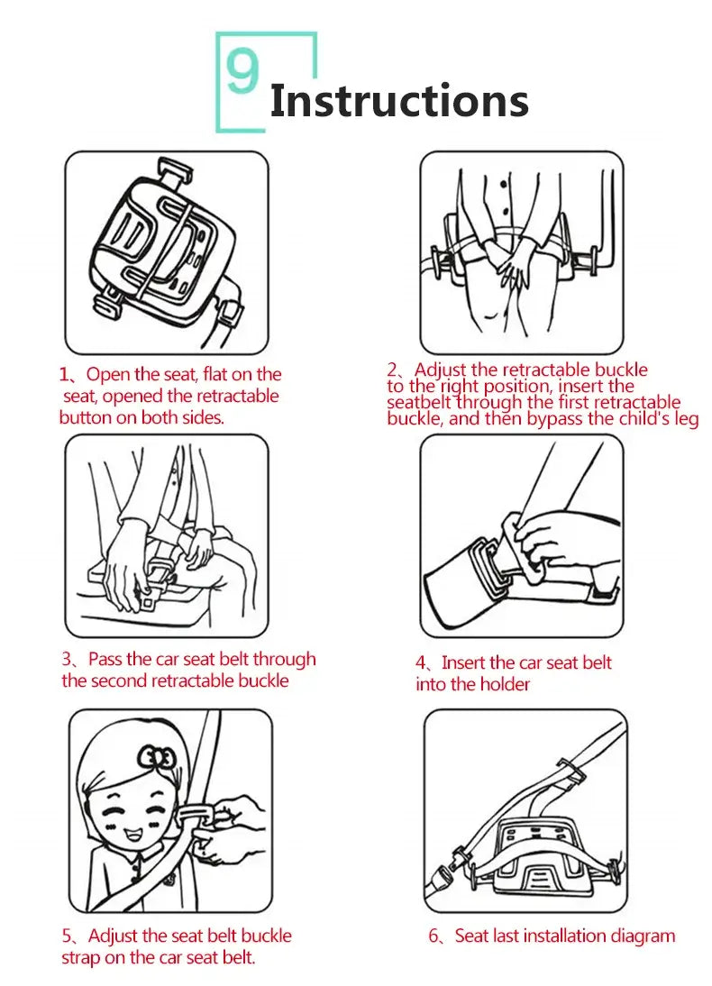 Step-by-step instructions for installing the Minifold Portable Baby Car Seat Safety.