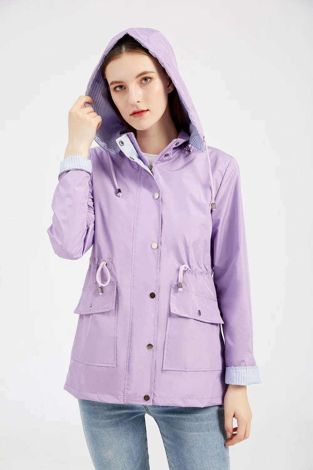 Purple Hooded Waterproof Women's Jacket – Spring Office Outerwear