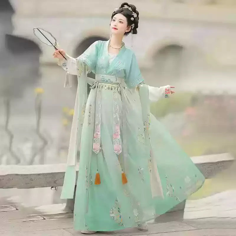 Hanfu traditional dress for women, featuring a beautiful floral design, perfect for parties and cultural events.