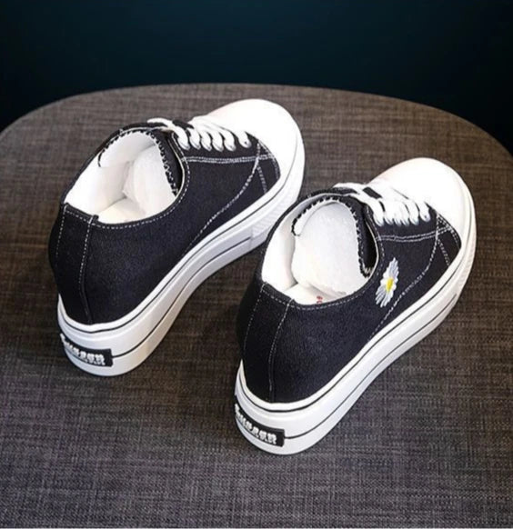 Women Canvas Shoes Black Platform Sneakers