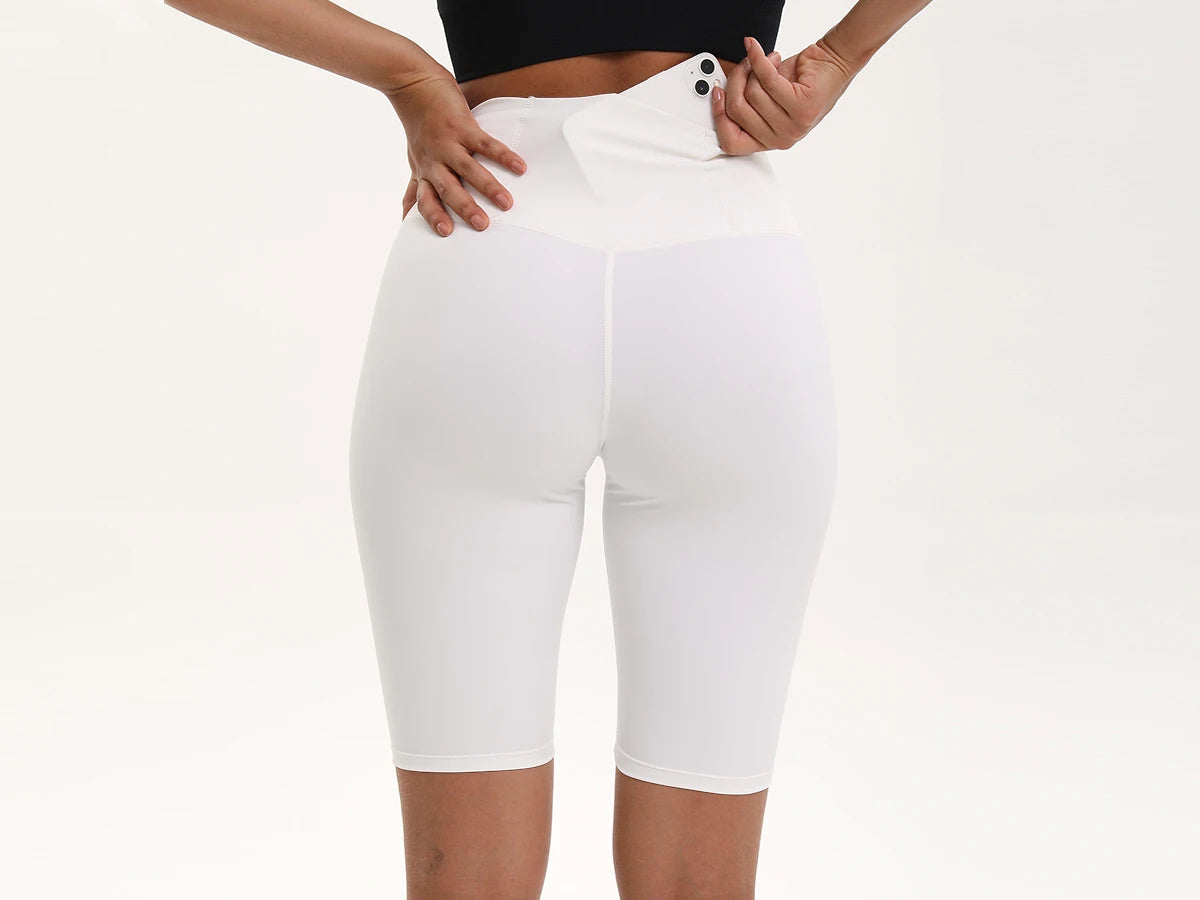 شورت نسائي عالي الخصر بثلاثة جيوب لركوب الدراجات