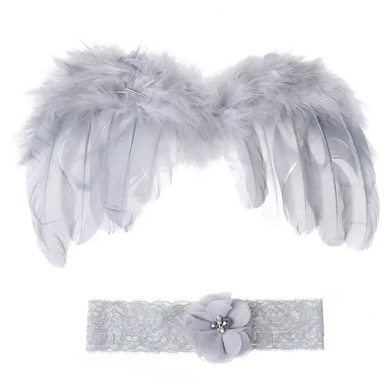 Baby angel wing photography prop set with headband, perfect for newborn photo shoots and costume outfits.