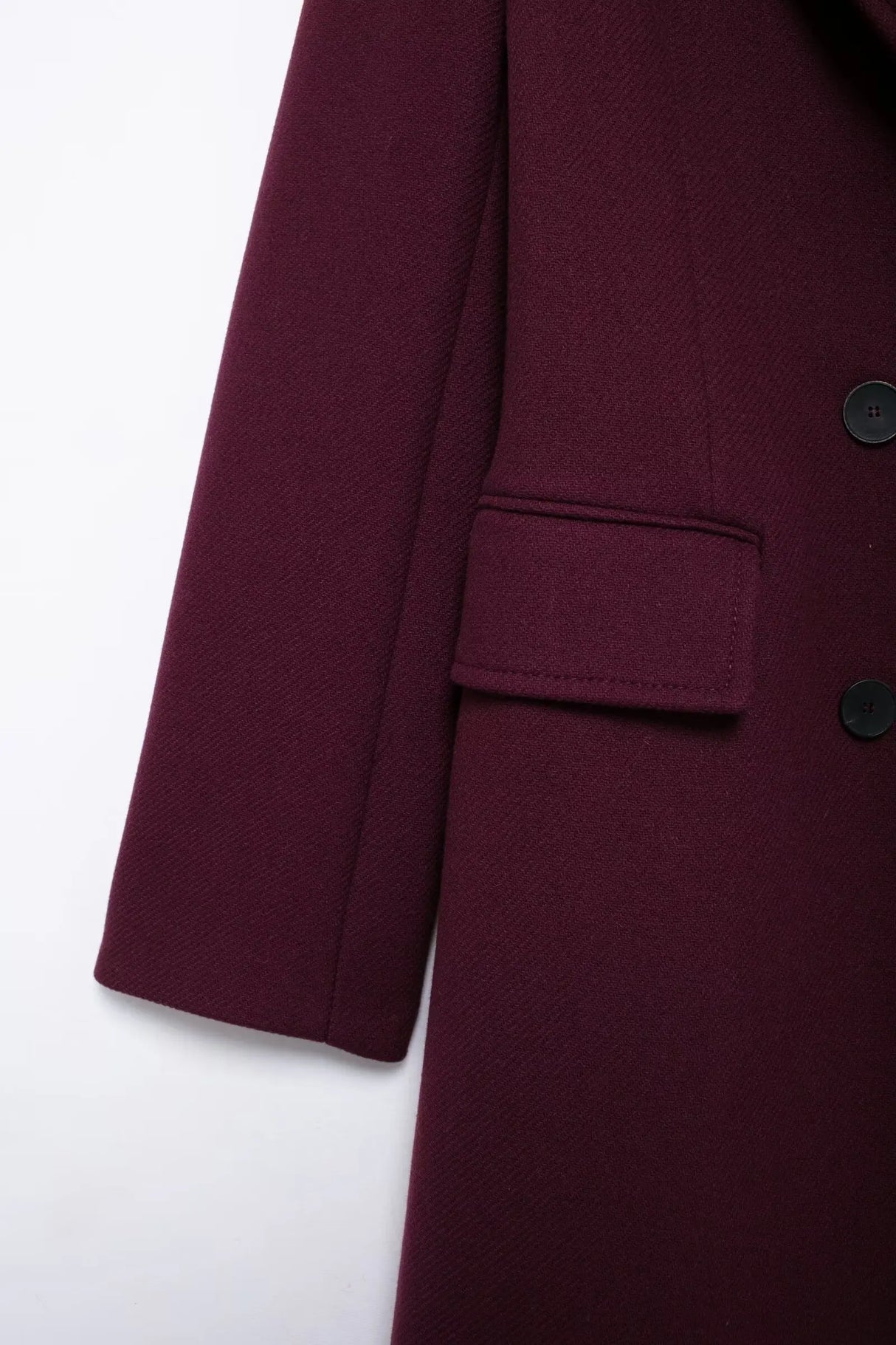 Burgundy Woolen Double Breasted Winter Coat