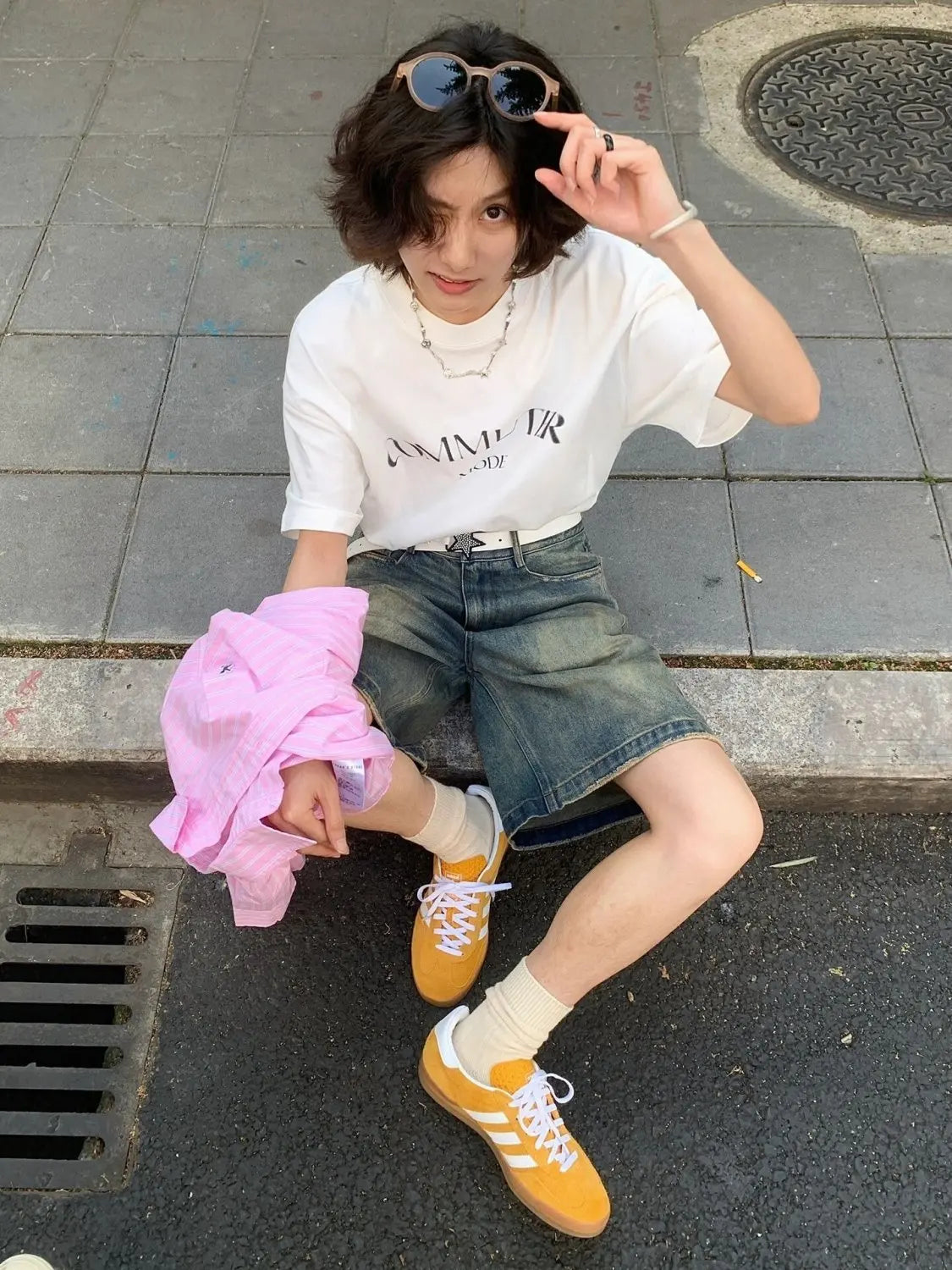 GrungeKnee™ – Vintage Y2K Knee-Length Shorts (High Waist, Emo Streetwear)