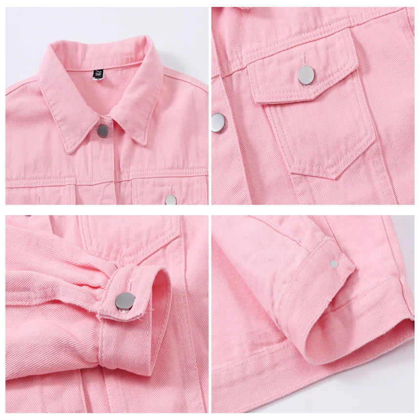 Women’s Pure Color Lapel Denim Jacket