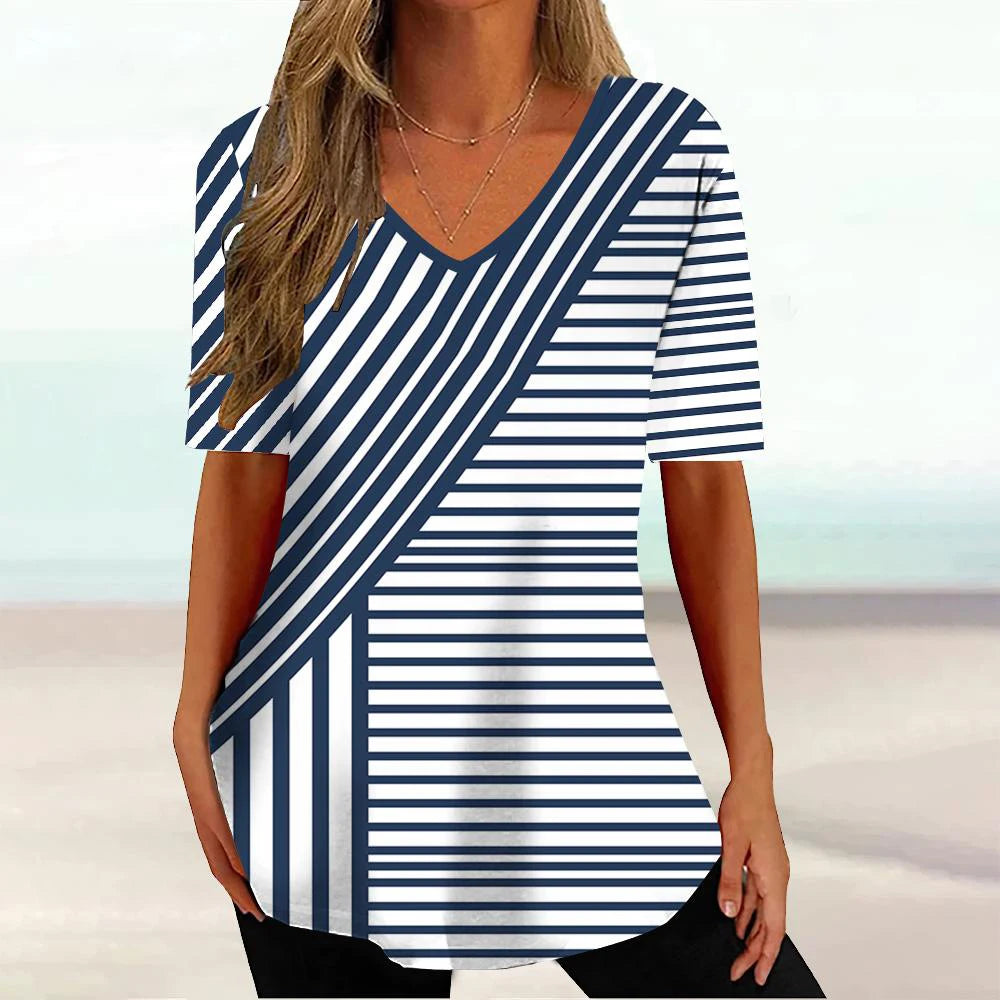 Women 3D Print V-Neck Tee