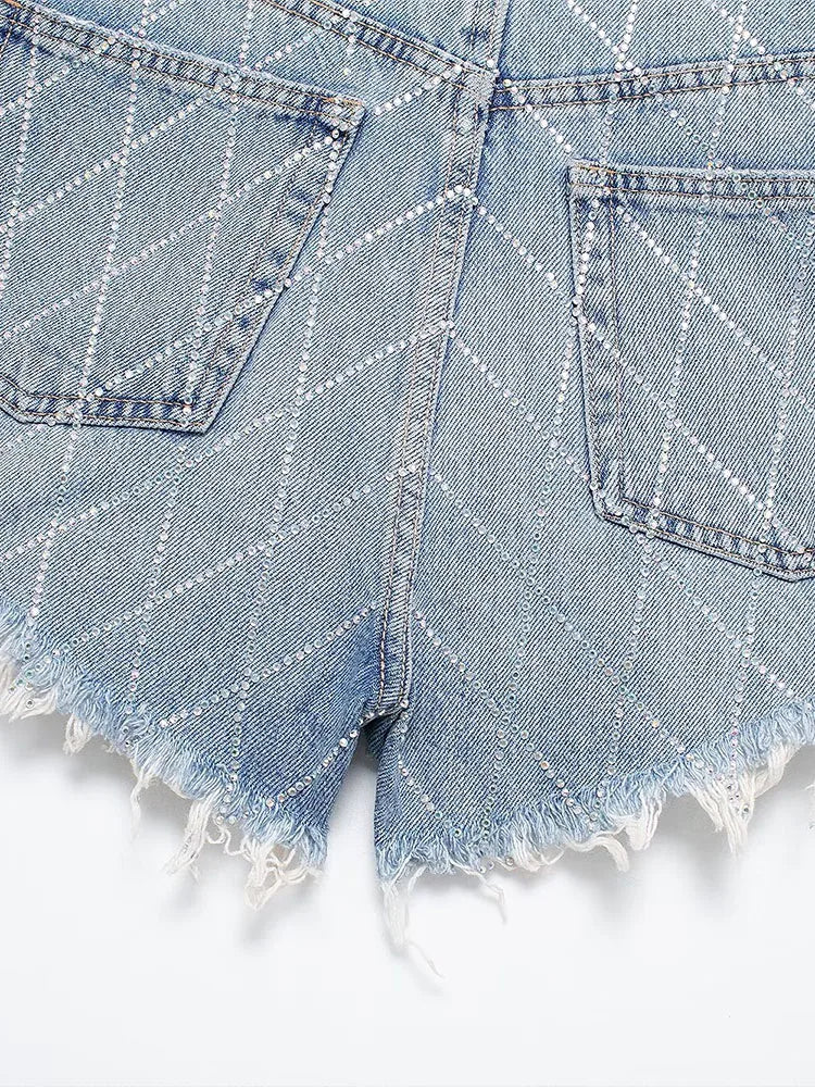 DazzleLine™ – High Waist Hot Diamond Shorts (Raw Edge, Straight Fit)