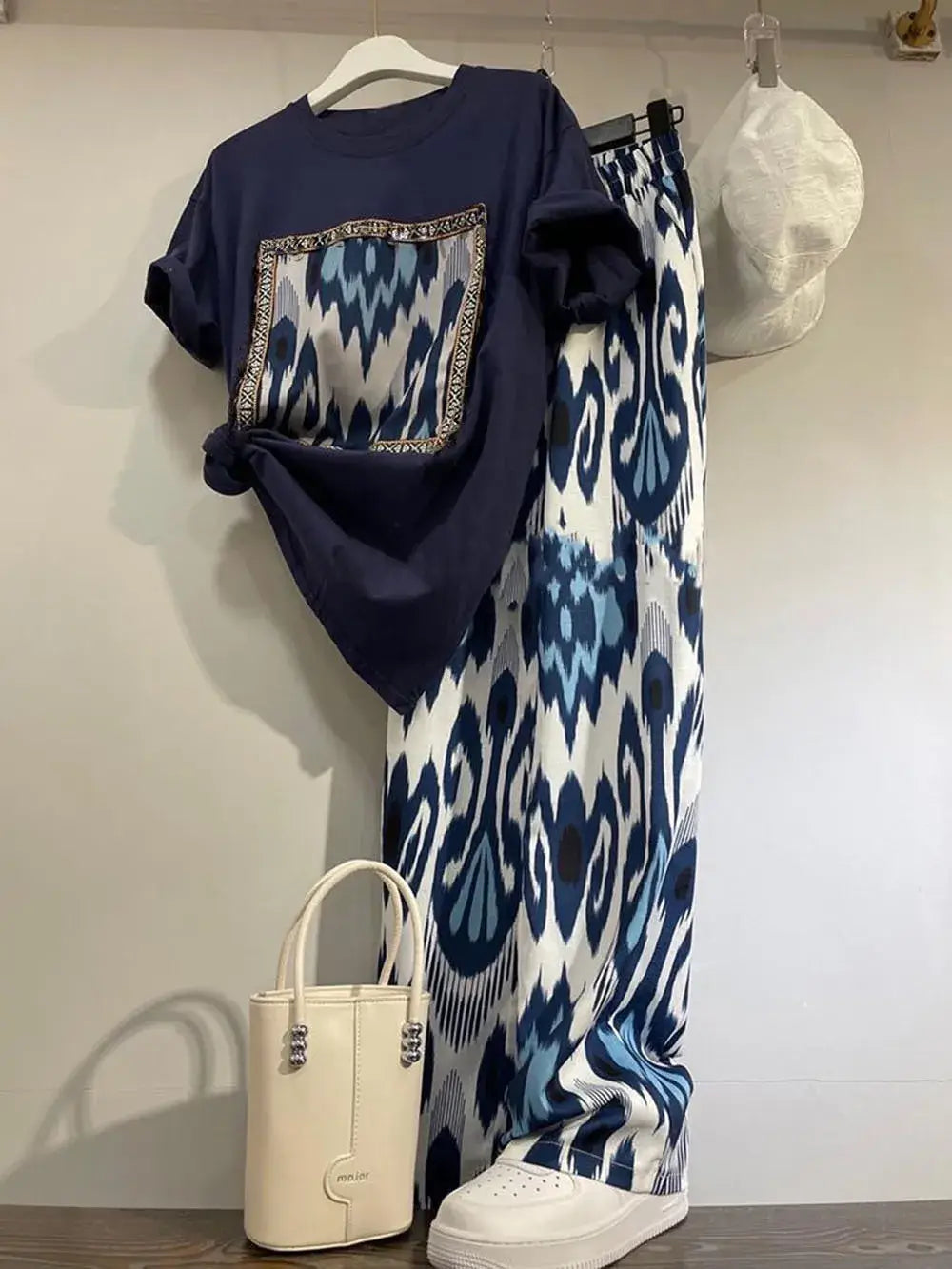 Women Summer Patchwork T-Shirt Pants Set