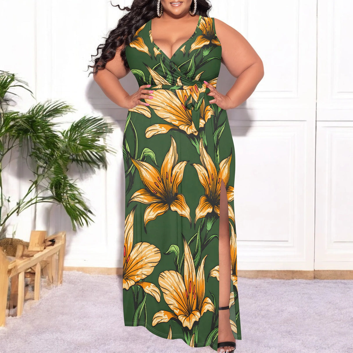 فستان ماكسي نسائي بطباعة ثلاثية الأبعاد