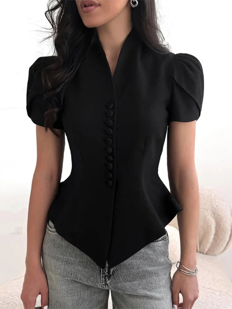 Elegant Slim Waist Single Breasted Blouse