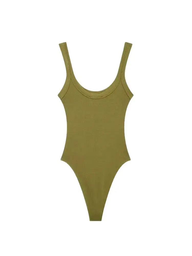 Women Ribbed Strappy Snap Bodysuit