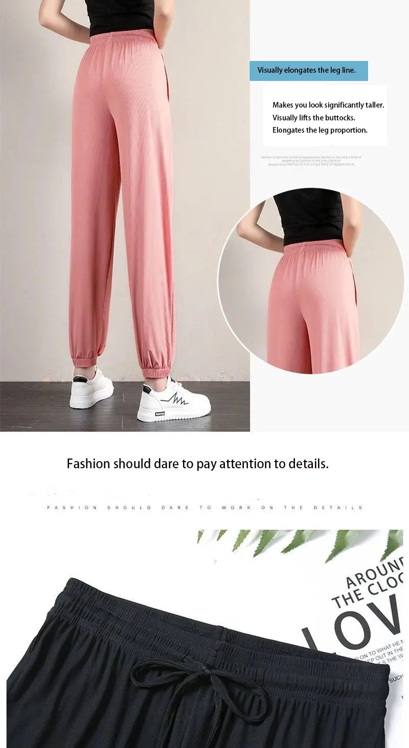 Women Ice Silk Drawstring Pants