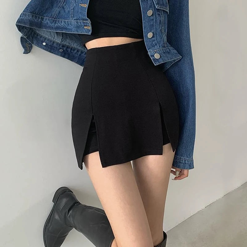 Women's Black Split Skirt Shorts