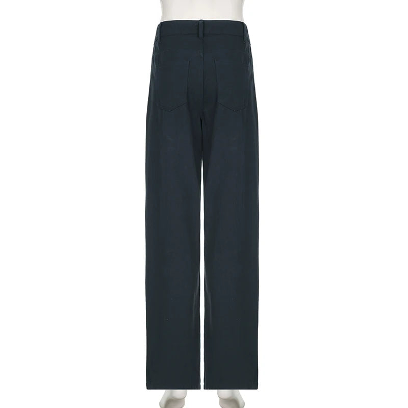 Women Low-Waist Rivet Wide Jeans