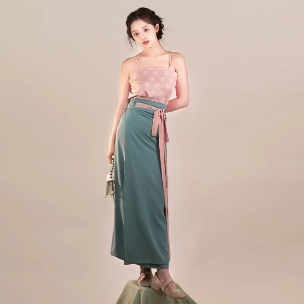 Song Dynasty Hanfu three-piece outfit for women featuring a stylish top and skirt in pastel colors.