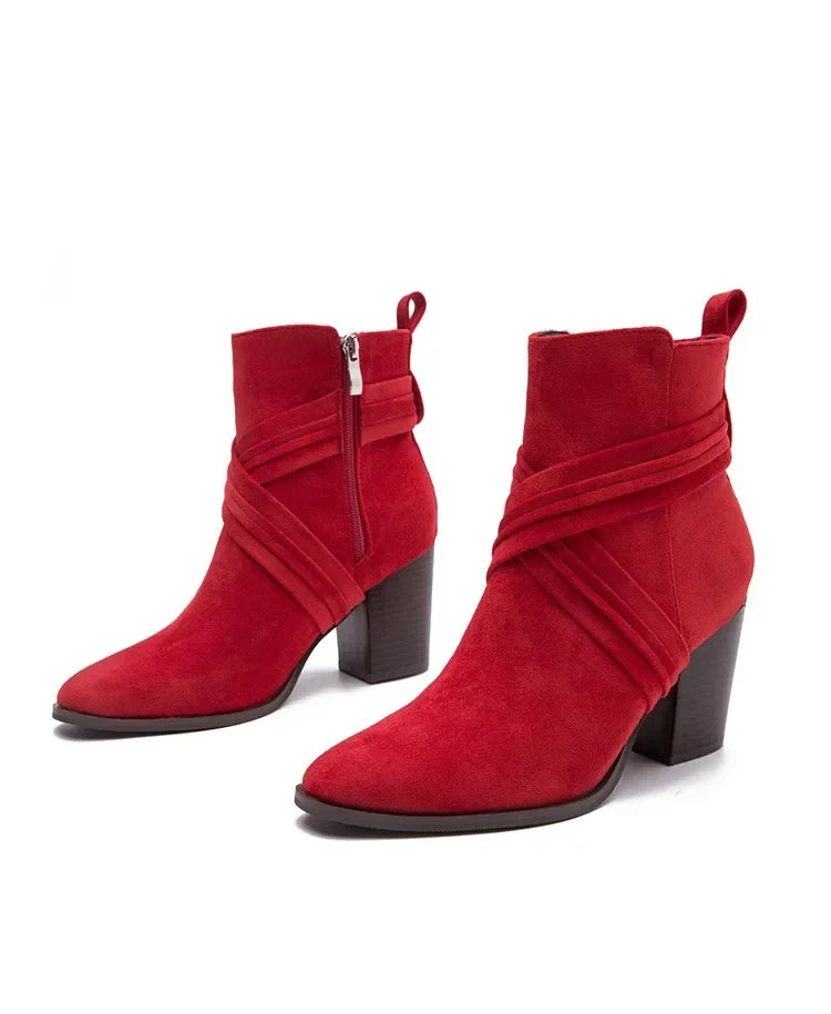 Women Pointed Toe Zipper Ankle Boots – Autumn High Heel Short Booties