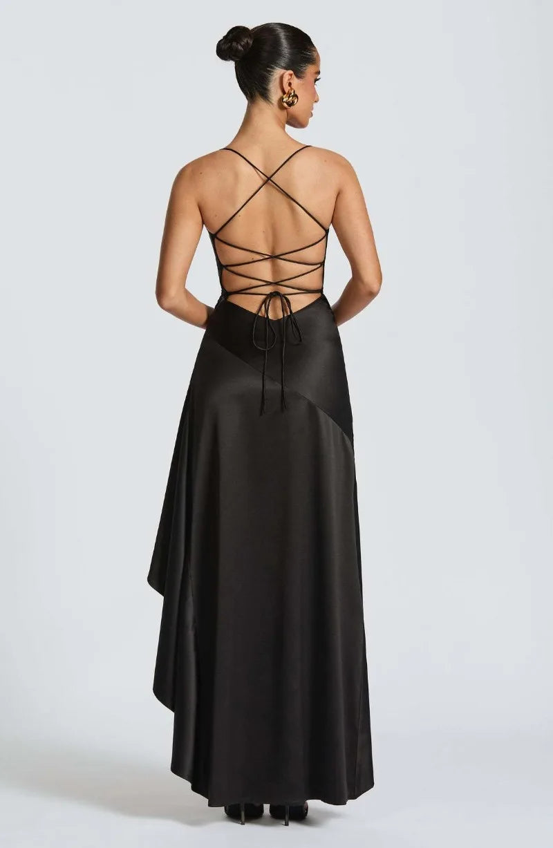 Women's Satin Lace-Up Maxi Dress