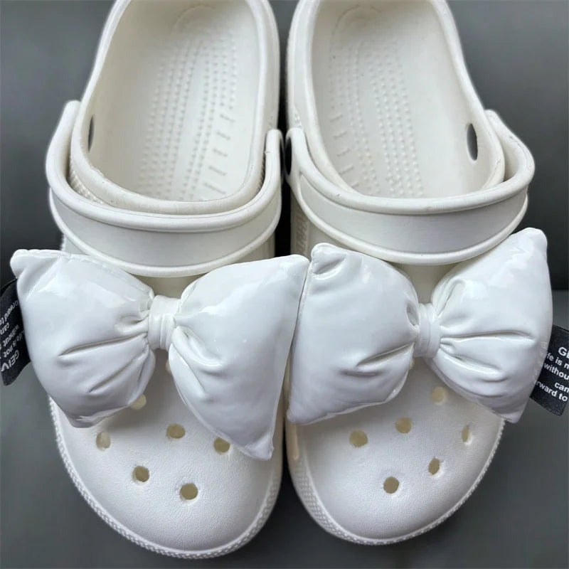 Women Bow Shoe Charms Glossy Accessories