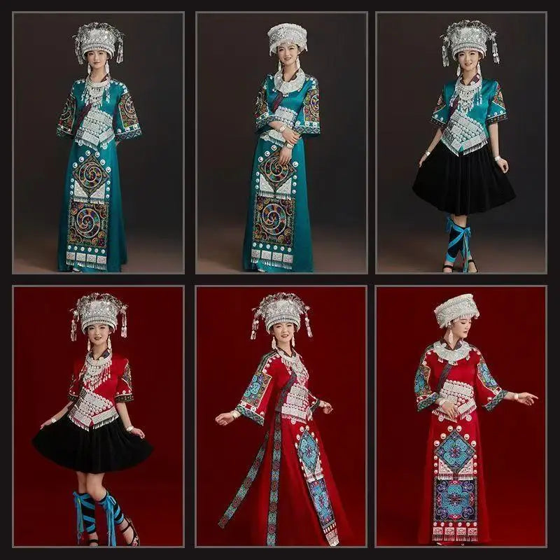 Miao Embroidery Suit featuring vibrant designs, ideal women’s festival costume, showcasing traditional Chinese style.