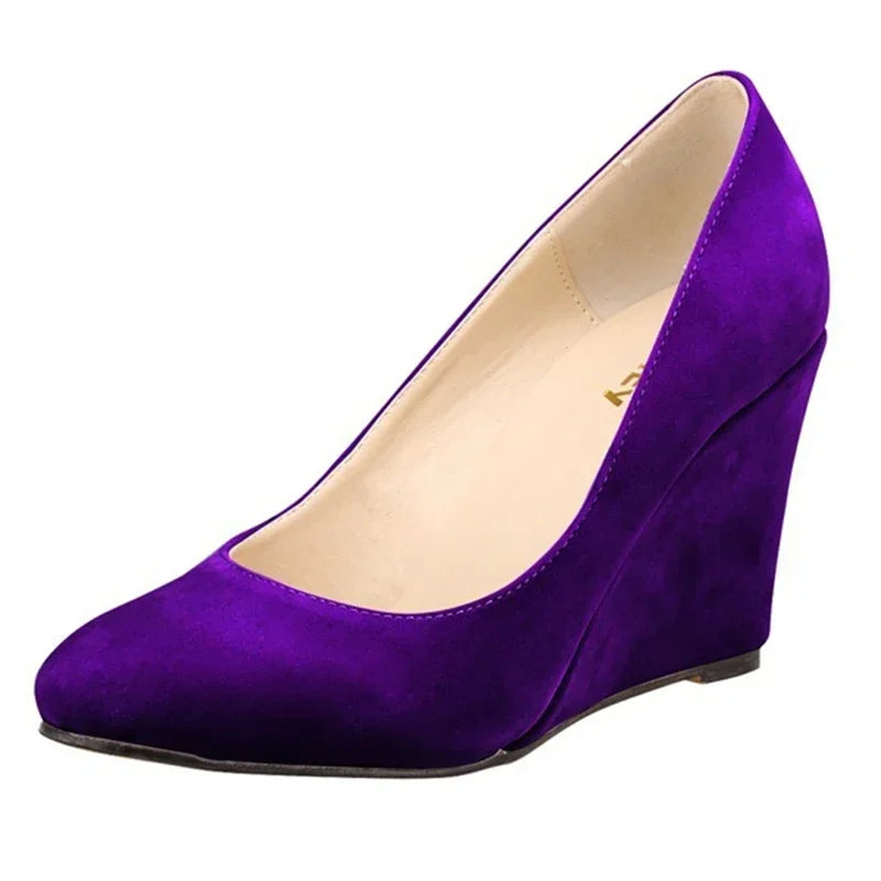 حذاء إسفيني كلاسيكي مدبب - جلد سويدي صناعي أسود 2025