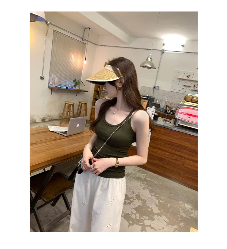 Basic Ribbed O-Neck Camisole Tank Top