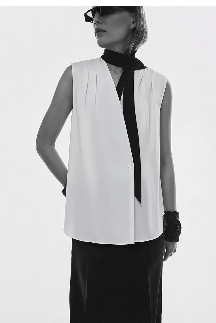 Amii Sleeveless Chiffon Office Blouse