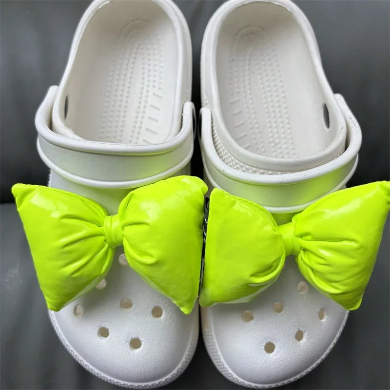 Women Bow Shoe Charms Glossy Accessories