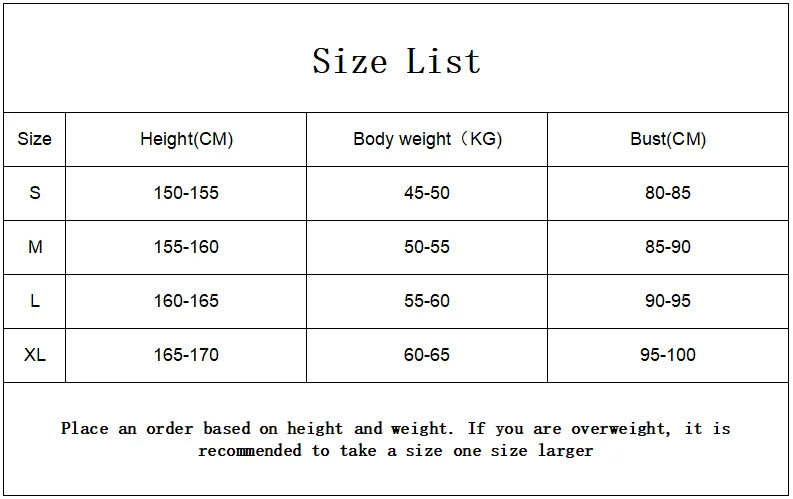 Size chart for women’s vintage Hanfu dress showing height, weight, and bust measurements for sizes S to XL.