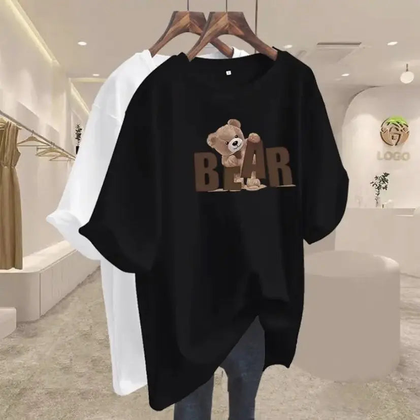 Bear Print Oversized T-Shirt for Women | Summer Style