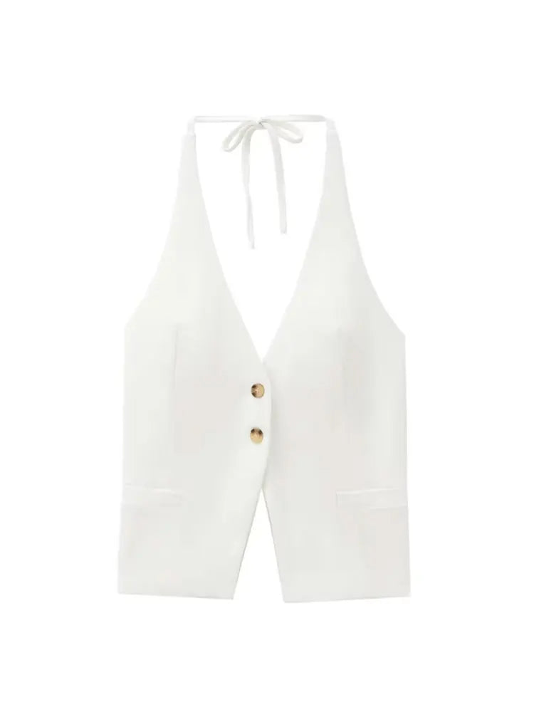 Front Button Halter Backless Camisole Tank