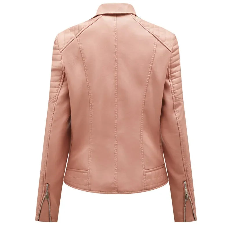 Women's Faux Leather Lapel Biker Jacket