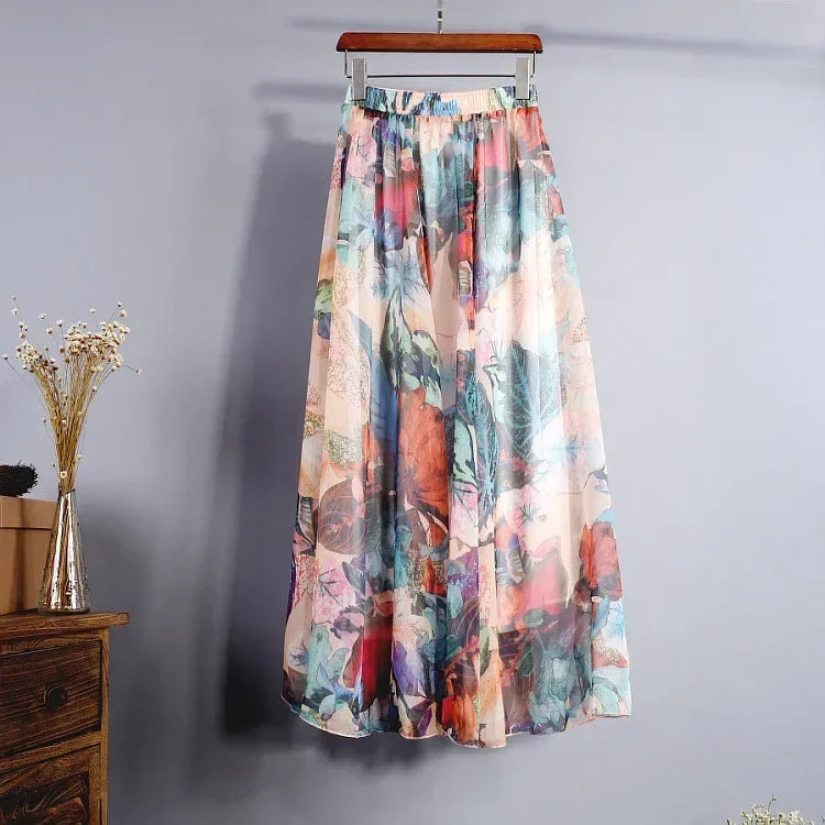 Women Boho Chiffon Long Skirt