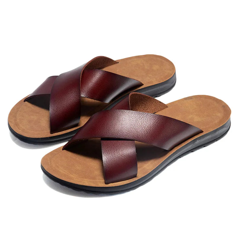 Men Italian PU Leather Slip-On Slippers