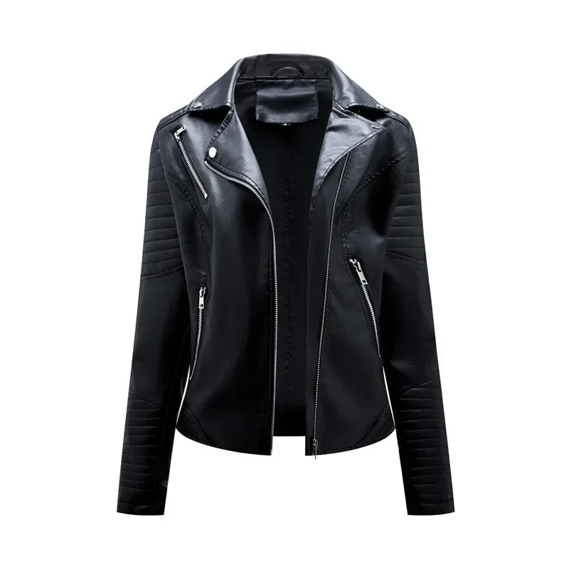 Women's Faux Leather Lapel Biker Jacket