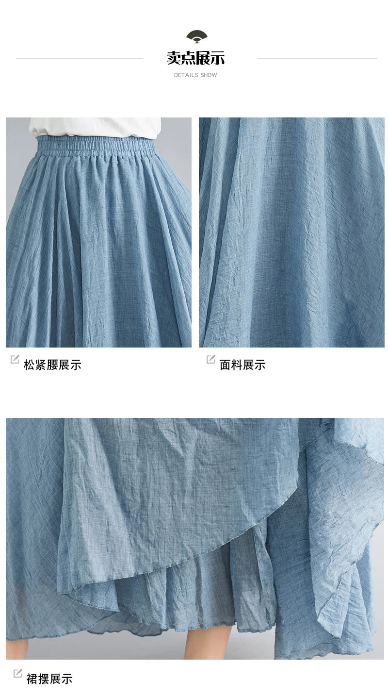 Women Cotton Linen Maxi Skirt