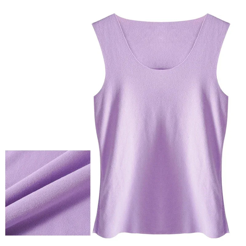 HeatHold™ thermal slim inner vest in lavender, sleeveless design, showing soft spandex and polyester fabric texture.