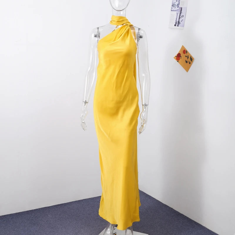 Luxe Satin Halter Evening Gown