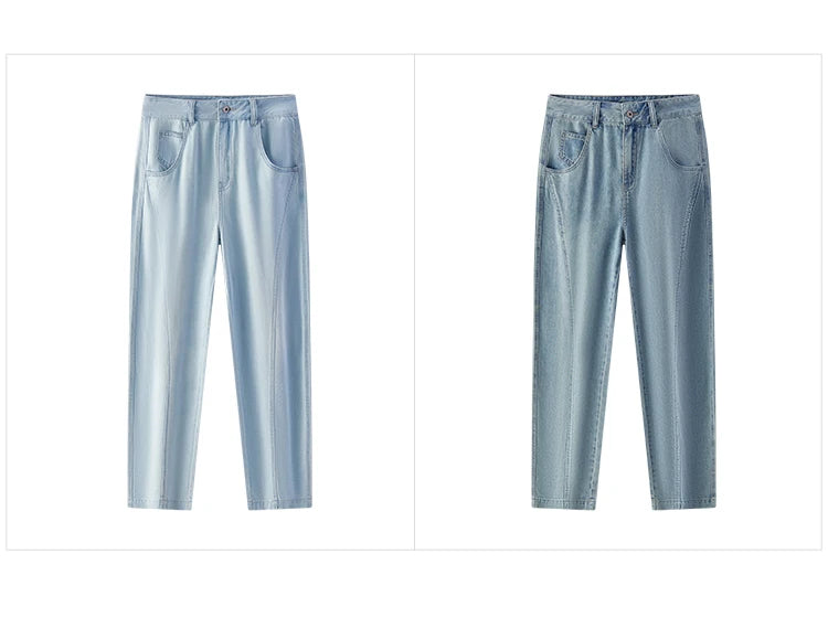 بنطلون نسائي فضفاض مدبب ذو حافة منحنية