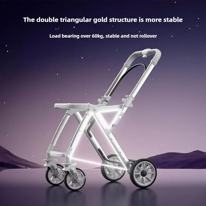 Lightweight baby stroller with double triangular structure for enhanced stability and load capacity over 60kg.