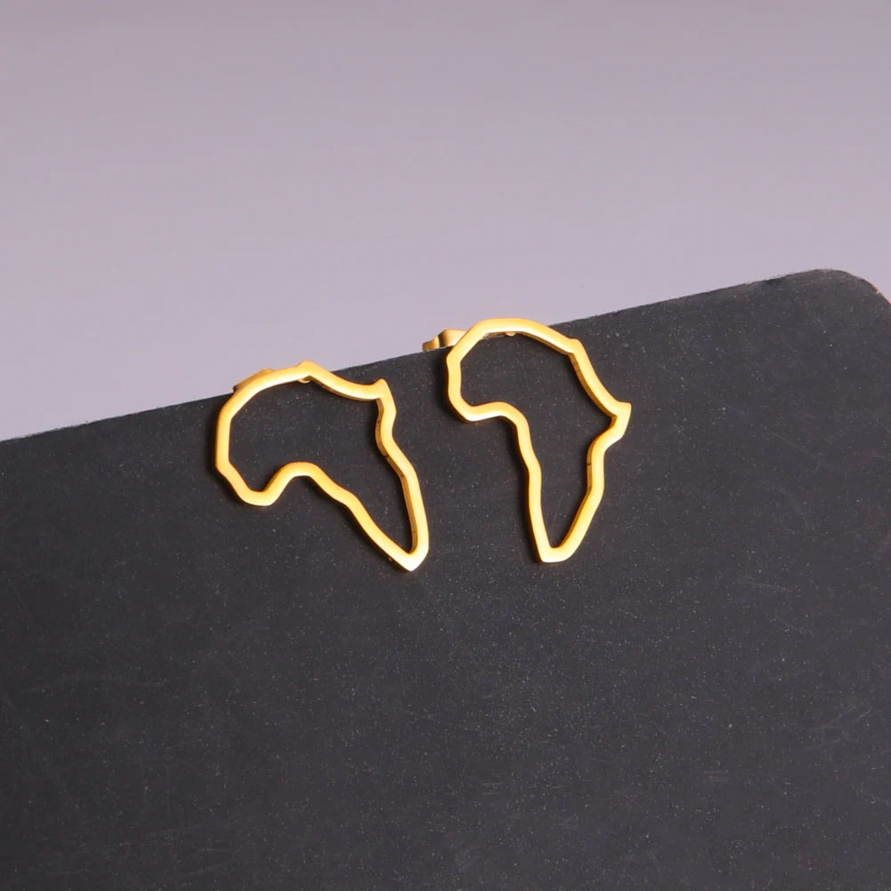 Stylish African map outline gold earrings for women, perfect for daily wear and gifting.