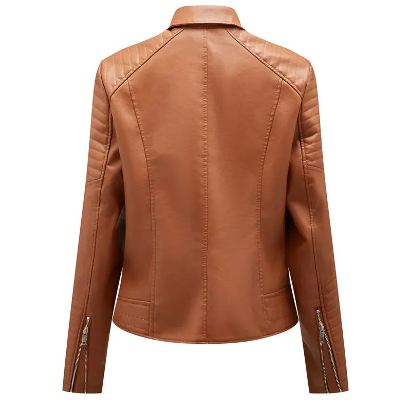 Women's Faux Leather Lapel Biker Jacket