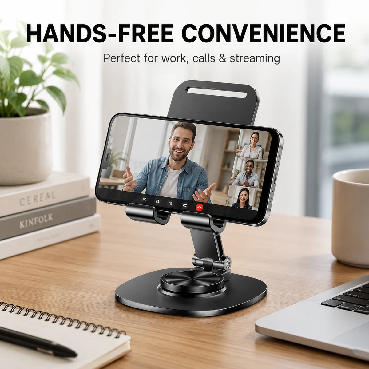 Adjustable Aluminum Desktop Phone Stand – Foldable & Hands-Free