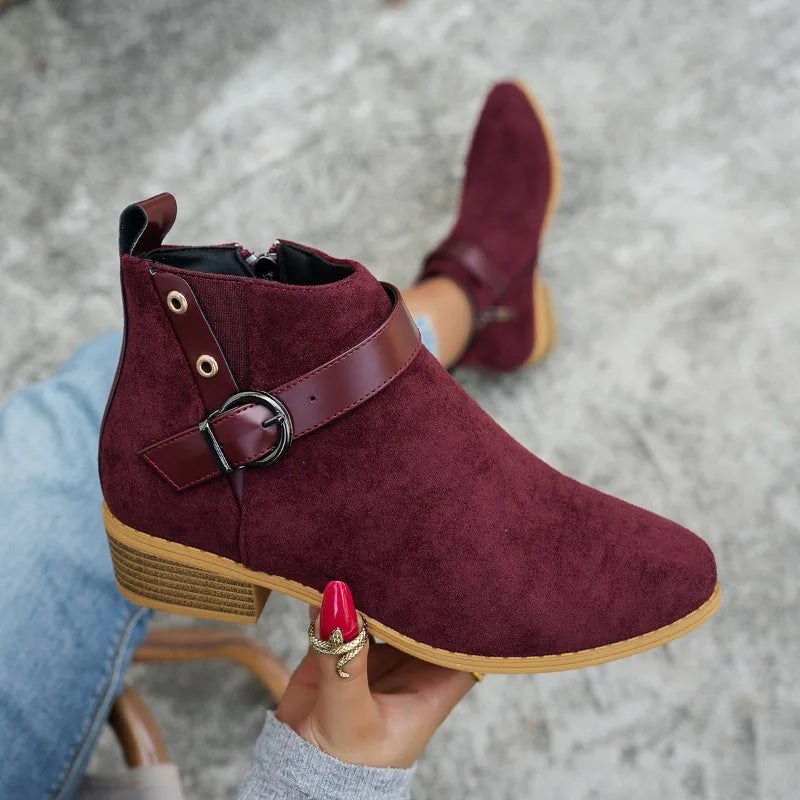Women Retro Suede Chelsea Ankle Boots – Side Zipper Short Boots