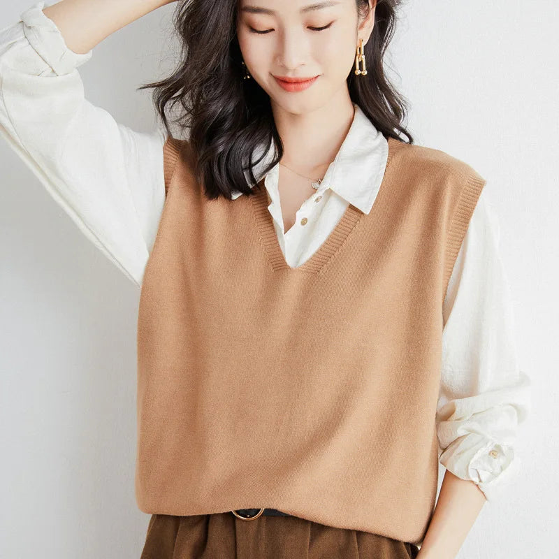 Women Loose V-Neck Knit Vest