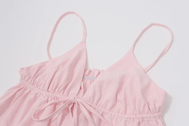 Off Shoulder V‑Neck Pink Crop Tank Top